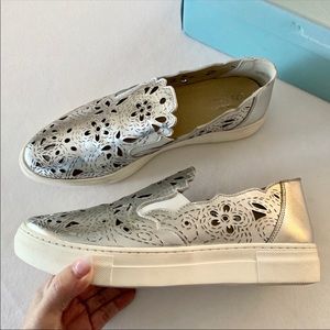 • Seychelles silver lasercut leather sneakers